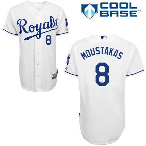 Mike Moustakas #8 MLB Jersey-Kansas City Royals Men's Authentic Home White Cool Base Baseball Jersey